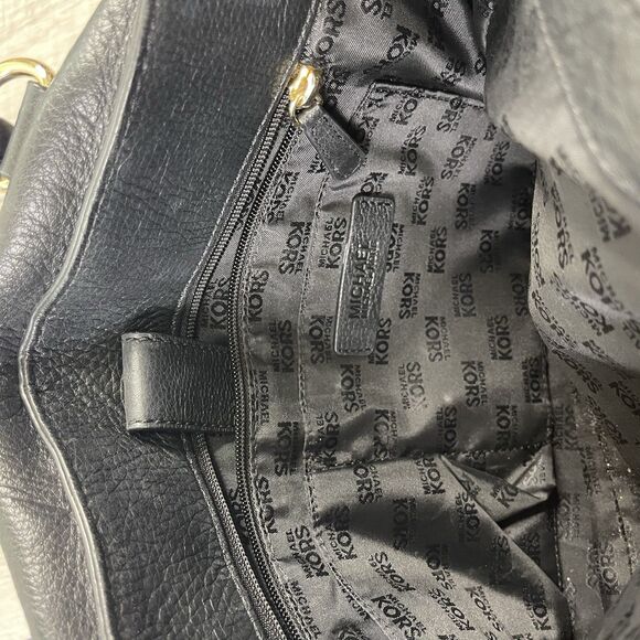 Michael Kors Tote Handbag Hamilton Women Black Pebbled Leather Gold Hardware - Picture 8 of 15